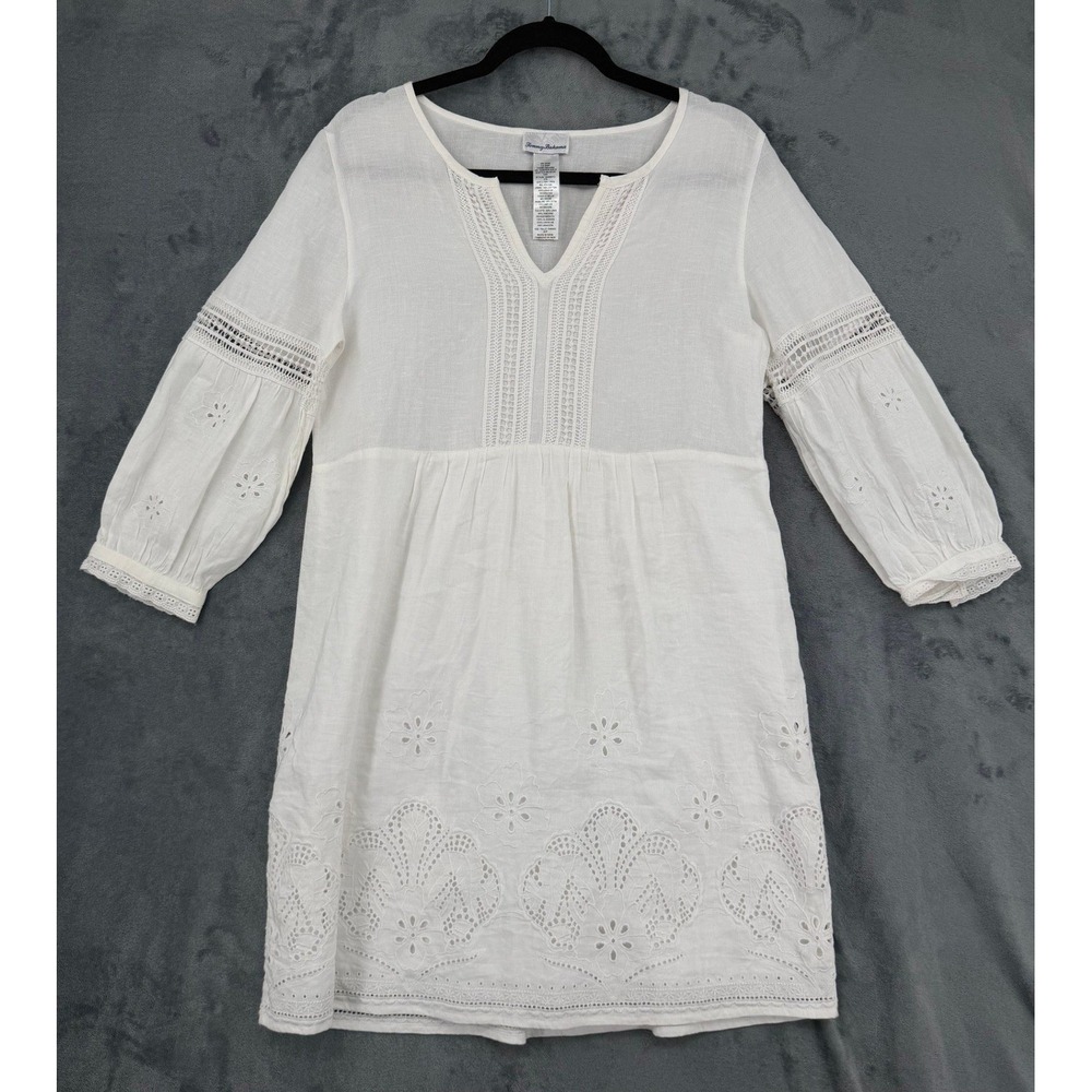 Tommy Bahama Dress Womens Size S Linen Blend Eyelet Lace Boho Feminine Romantic